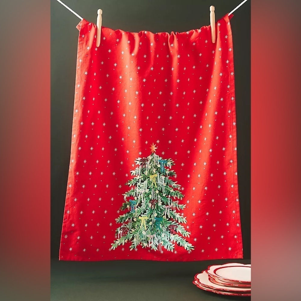 Anthropologie Christmas tree towel Grand home Tree Dishtowel holiday decor bows
